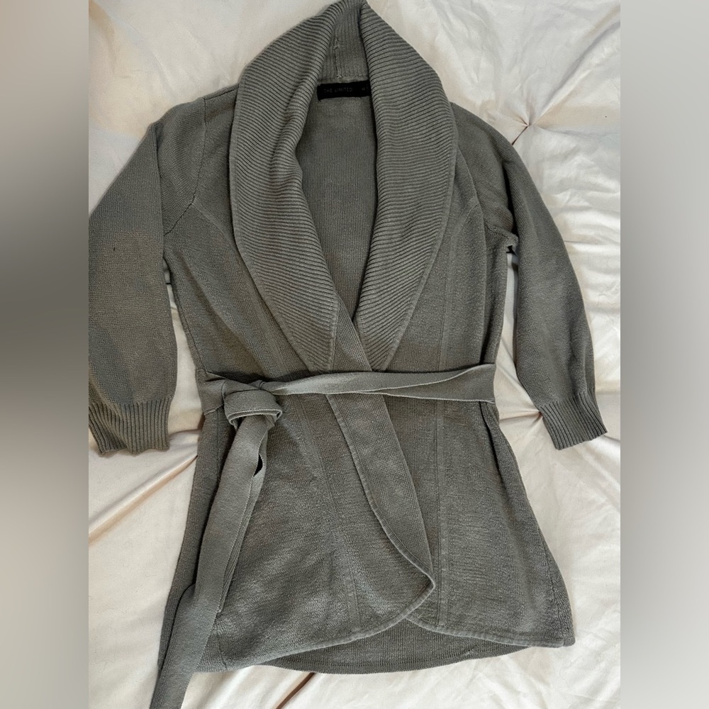 The Limited Gray Knit Cardigan with Belt